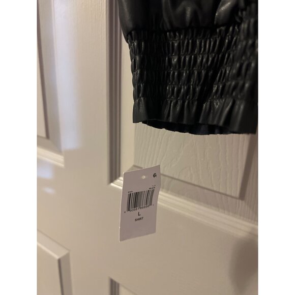 Avec Les‎ Filles Vegan Leather Puff Sleeve Cropped Top Size L Black NWT - Picture 5 of 14